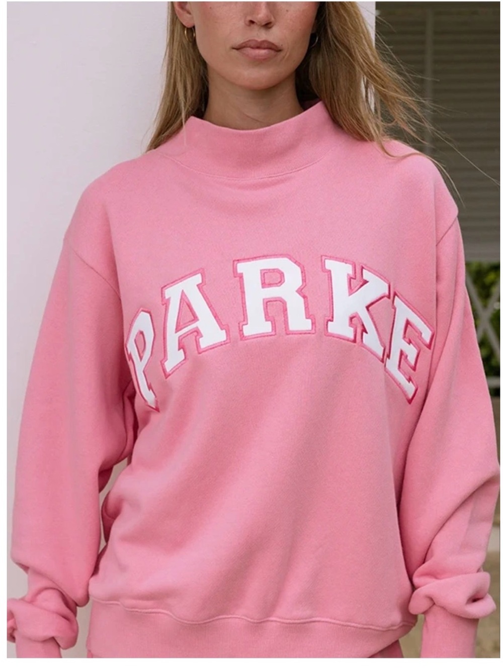 Parker Pink Mock-Neck Collegiate Sweatshirt